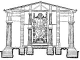 Statue of Zeus, in gold and ivory, in the inner chamber of the Temple of Zeus. This was one of the 7 wonders of the world.